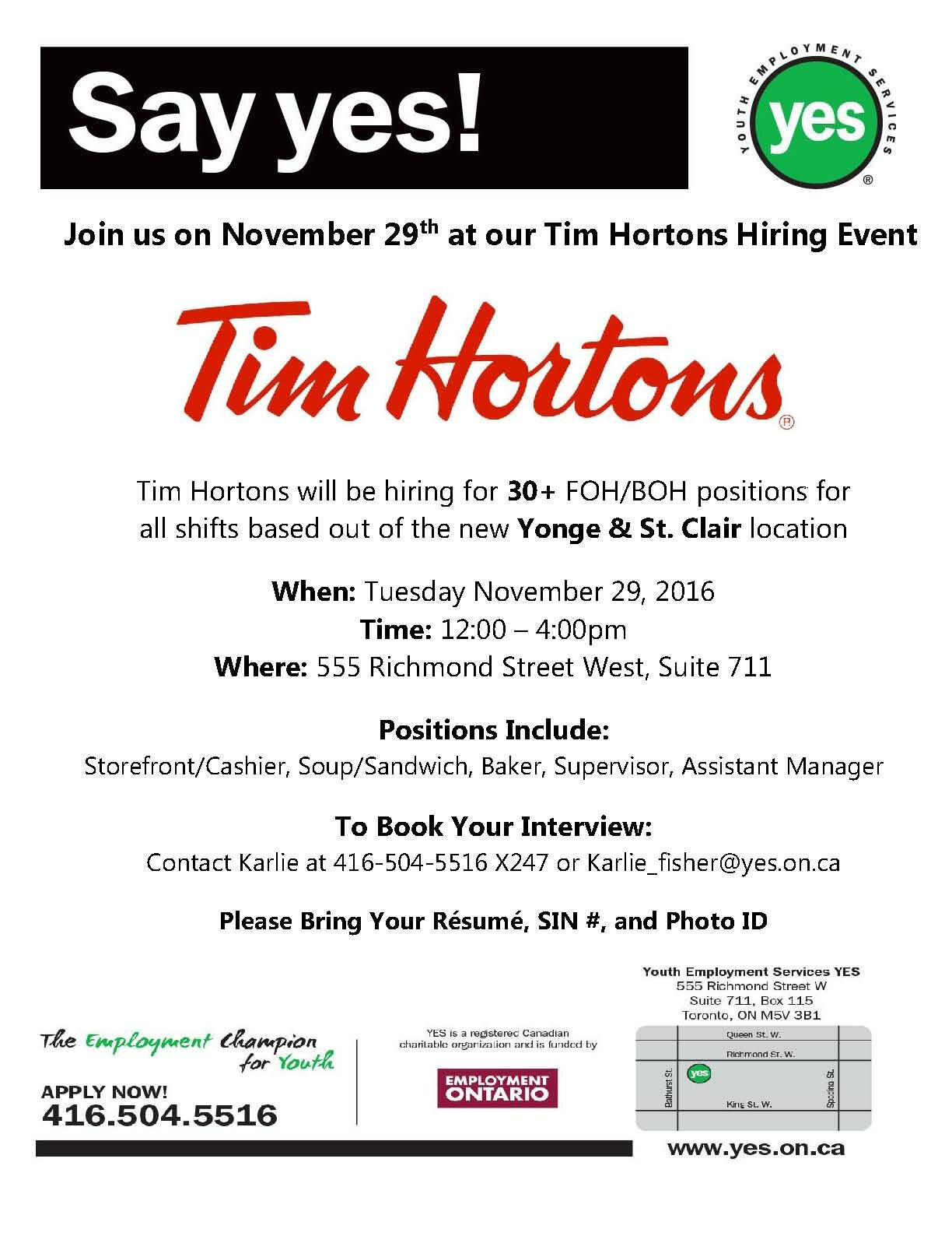 Tim Horton s Hiring Event Youth Employment Services YES