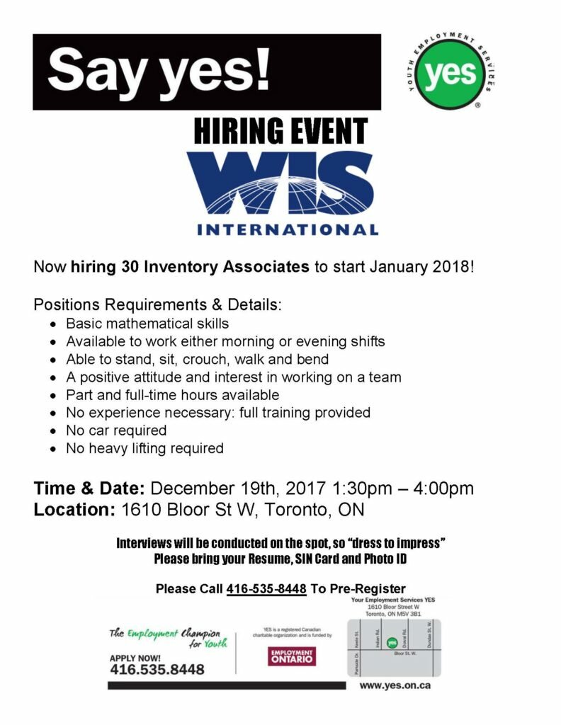 WIS International is hiring 30 Inventory Associates! - Youth Employment ...