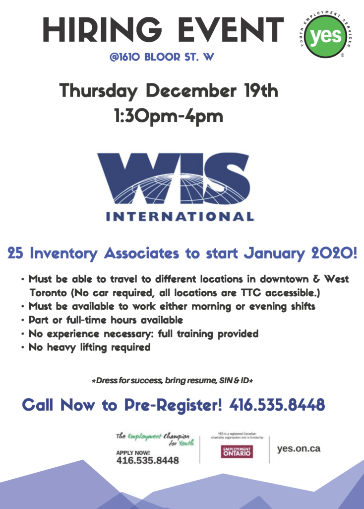 Inventory Associates Needed! WIS Hiring Event Dec. 19th - Youth ...