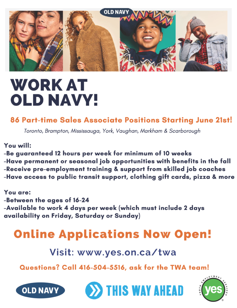 Old Navy is Hiring! Youth Employment Services YES